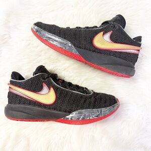 Nike LeBron 20 GS Black Red Gold Basketball Shoes Size 7Y